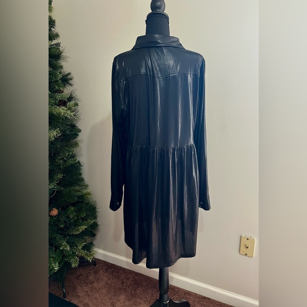 JODIFL Black Faux Leather Long Sleeve Dress Sz L - Picture 3 of 8